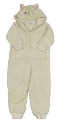 Smetanová vzorovaná chlupatá kombinéza s kapucí - kočka V by Very