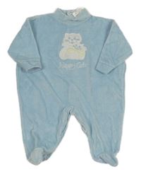 Svetlomodrý zamatový overal s mačkami