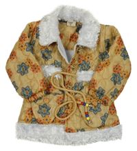 Piesková á prešívaná kvetovaná šušťáková zateplená bunda