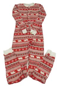 Červeno-šedo-krémový vzorovaný overal