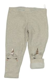 Světlebéžové melírované zateplené legíny s jednorožci s flitry C&A