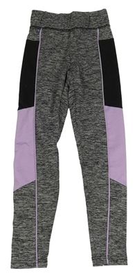 Tmavošedo-černo-lila športové legíny Ergeenomixx