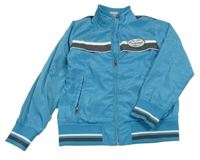 Modro-tmavošedo-bílá šusťáková jarní bunda s nášivkou Yigga