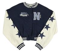 Tmavomodro-smetanová baseballová crop mikina s písmenem H&M