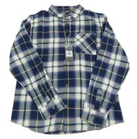 Nové - Tmavomodro-béžovo-zelená kostkovaná flanelová košile Primark