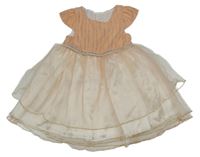 Meruňkovo-svetloružové šaty s pruhmi a tylovou sukní