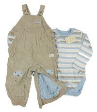 Nové - 2set - Béžové menšestrové podšité na traké nohavice s opicemi + pruhované body Next