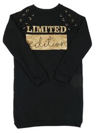 Čierne teplákové šaty s nápisom a šnurovaním Primark