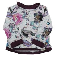 Bielo-farebné tričko s mořskými pannami a koníky