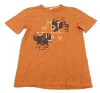 Cihlové tričko s potiskem a nápisem S. Oliver