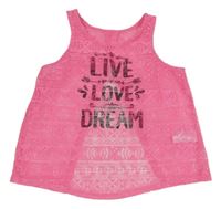 Neónově ružový průhledný čipkový crop top s nápisom C&A