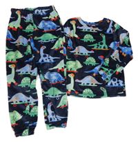 Tmavomodré plyšové pyžamo s dinosaury Tu