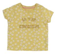 Žlté kvetované tričko s nápisom Primark