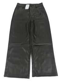 Černé koženkové široké kalhoty Primark