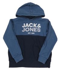 Modro-tmavomodrá mikina s logom a kapucňou Jack & Jones