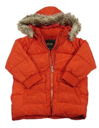 Červená šusťáková zimní bunda s kapucí s kožešinou River Island