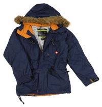 Tmavomodrá šušťáková funkčná zimná bunda s kapucňou s kožešinou zn. Trespass