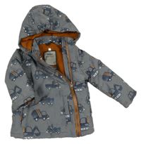 Tmavosivá šušťáková zimná bunda s bagrami a kapucňou Topolino