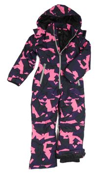 Fialovo-ružová vzorovaná šušťáková zimná kombinéza s kapucňou bpc