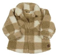 Hnedo-biela kockovaná huňatá košeľová bunda Next