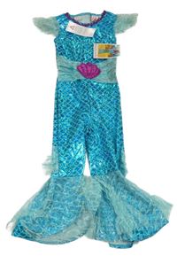 Nové - modrý vzorovaný kalhotový overal s tylem a volánky 