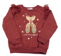 Vínová mikina s potiskem a tylovými volánky C&A