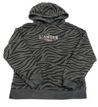 Šedo-černá vzorovaná mikina s nápisem a kapucí Primark