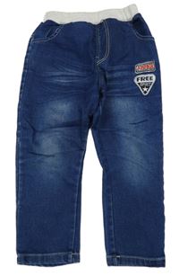 Tmavomodré teplákové rifle s sivým úpletovým pasom