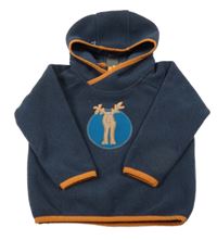 Tmavomodrá fleecová mikina s losom a kapucňou