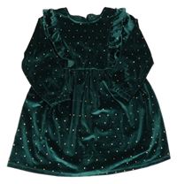 Smaragdové zamatové bodkovaná é šaty s volánikmi Primark