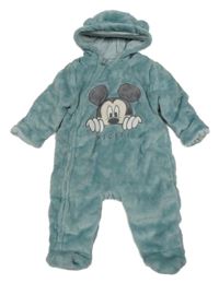 Modrozelená plyšová podšitá kombinéza s Mickeym a kapucňou C&A