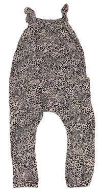 Ružovo-čierny ľahký nohavicový overal s leopardím vzorom F&F