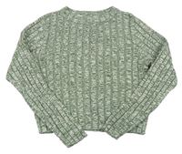 Khaki melírovaný rebrovaný crop sveter zn. H&M