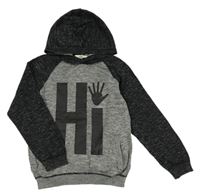 Sivo-tmavosivý melírovaný sveter s nápisom a kapucňou H&M