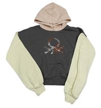 Sivo-ružovo-béžová crop mikina s logom a kapucňou Benetton