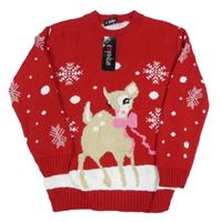 Nové - Červený sveter s vločkami a laní