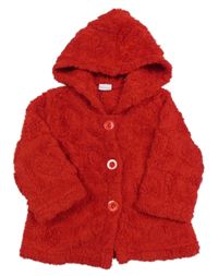Červený chlupatý kabátek s kapucňou