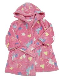 Ružový plyšový župan s jednorožcami a hviezdičkami a kapucňou V by Very
