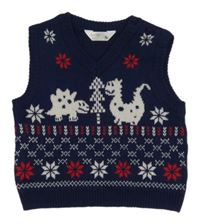 Tmavomodro-bielo-červená svetrová vzorovaná vesta s diny M&Co.