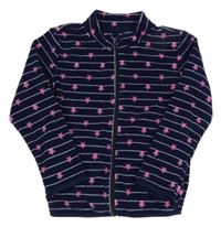 Tmavomodro-bielo-ružová pruhovaná prepínaci fleecová mikina s hviezdami Pocopiano