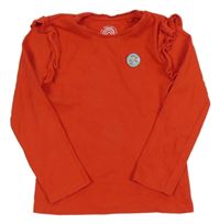 Červené žebrované triko s volánkem a připínáčkem F&F