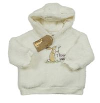 Nové - Smetanová chlupatá mikina s králíkem a kapucí Tu