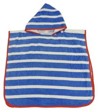 Modro-bílo-červené pruhované osuškové pončo s kapucí 