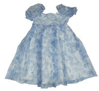 Bielo-svetlomodré kvetované šifónové šaty Shein