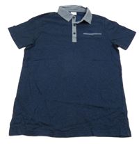 Tmavomodro-čierne melírované polo tričko F&F