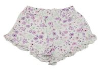 Bielo-lila-ružové kvetované kraťasy
