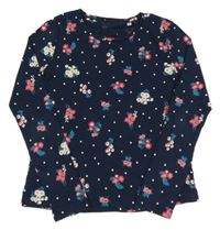Tmavomodré květované puntíkaté triko C&A