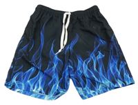 Čierno-modré plážové kraťasy s plameny