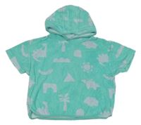 Tyrkysovo-světlemodré froté plážové tričko s obrázky a kapucí Next