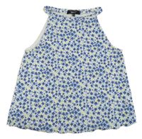 Bielo-modro-žltý kvetovaný crop top New Look